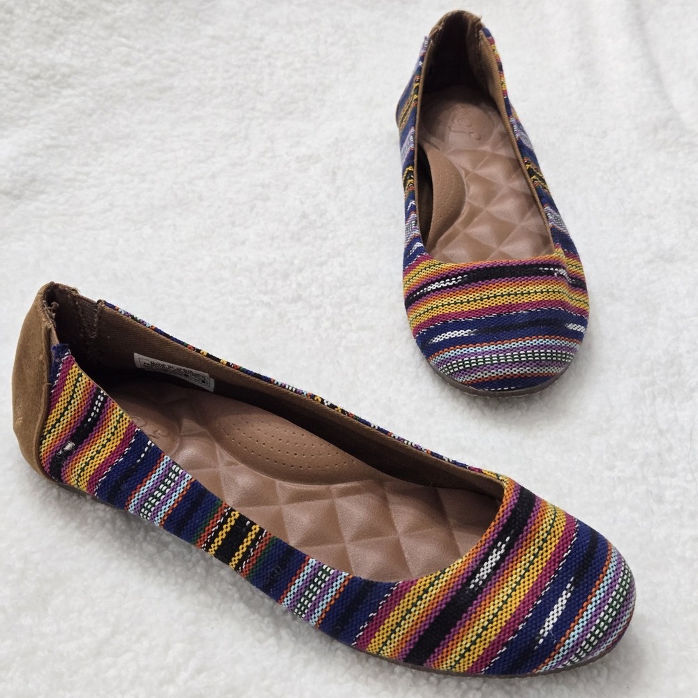 Reef Bella Costa Ballet Flats‎ 6.5 Colorful Striped Woven Slip On Comfort Shoes